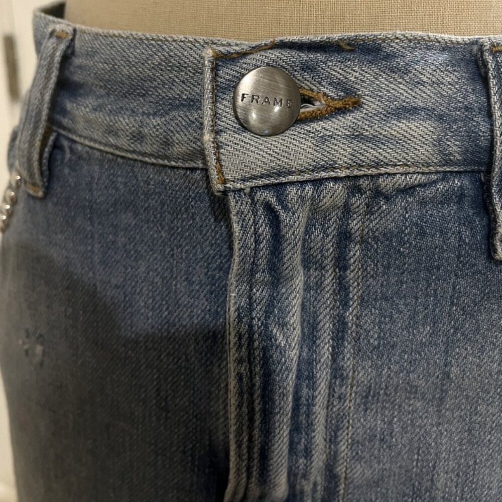Frame Denim Mini Skirt Size 28 Distressed Studded Y2K Vibes M - Picture 3 of 9